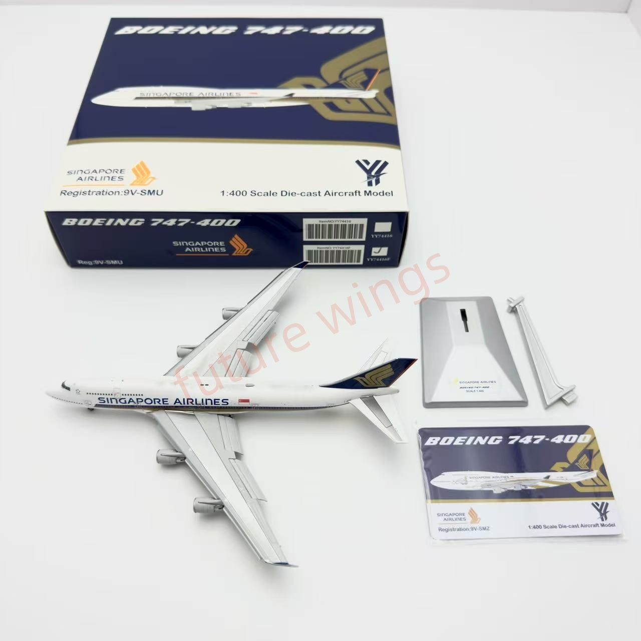 1:400 YY Wings Singapore Airlines B747-400 9V-SMU Aircraft Model Free Tractor+Stand