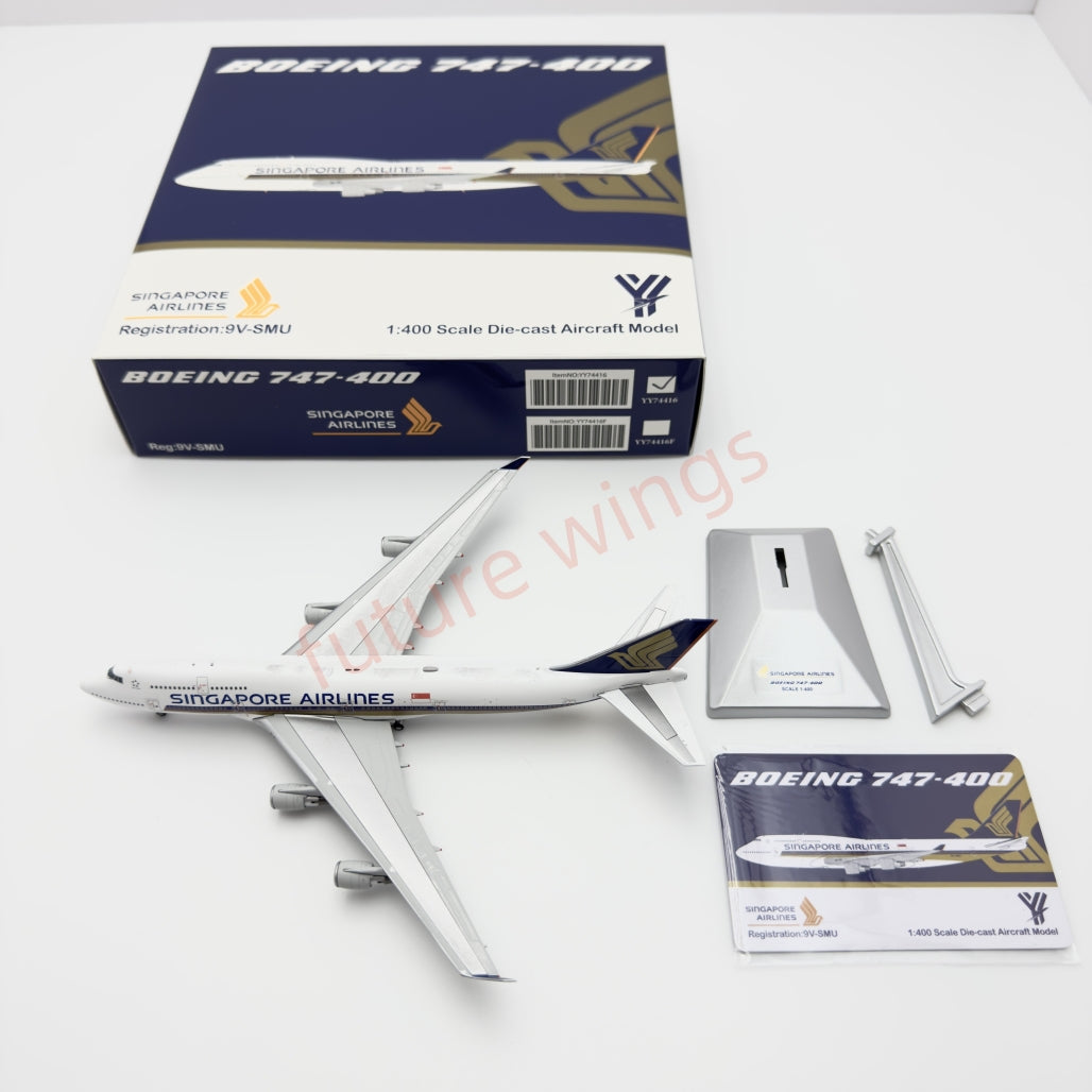1:400 YY Wings Singapore Airlines B747-400 9V-SMU Aircraft Model Free Tractor+Stand