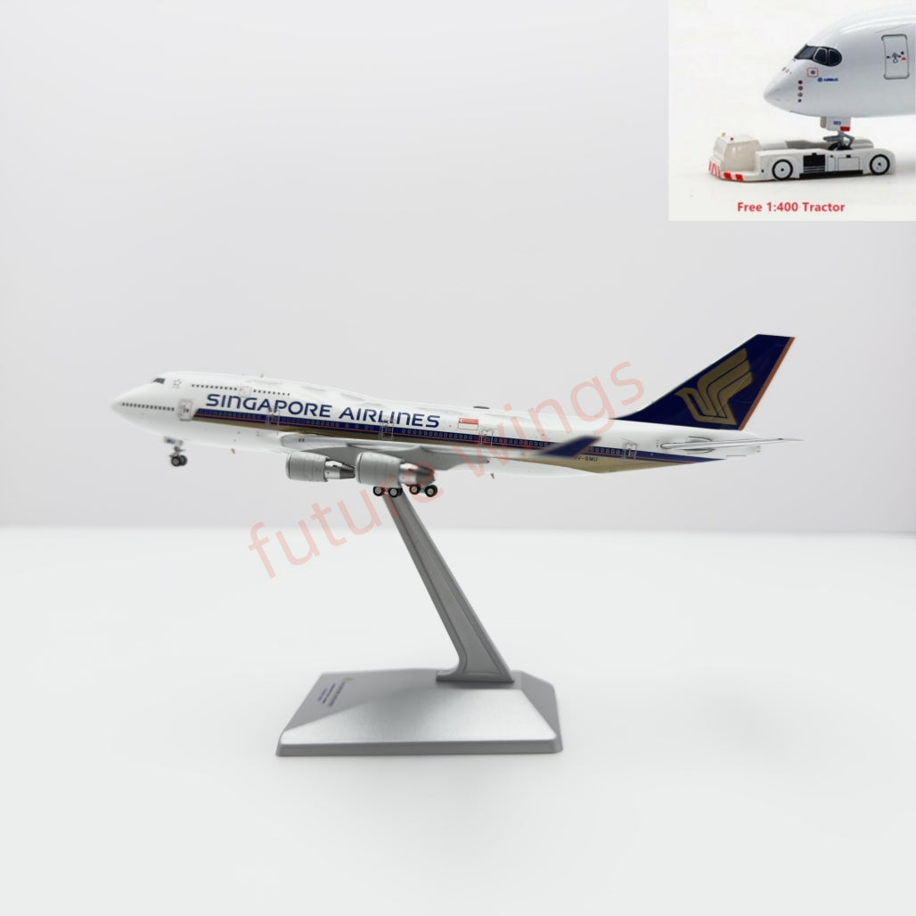 1:400 YY Wings Singapore Airlines B747-400 9V-SMU Aircraft Model Free Tractor+Stand