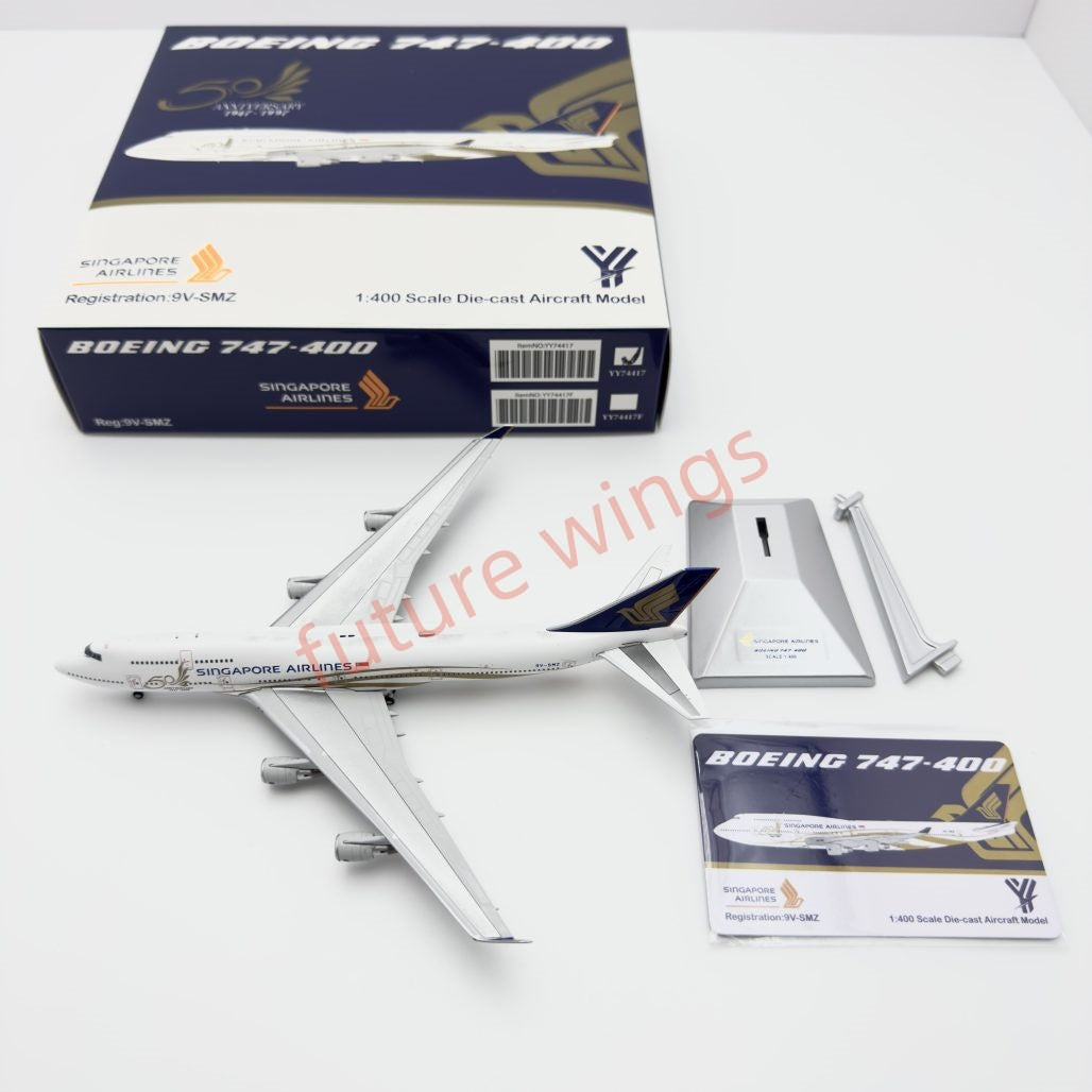 1:400 YY Wings Singapore Airlines B747-400 9V-SMZ “50years” Aircraft Model Free Tractor+Stand