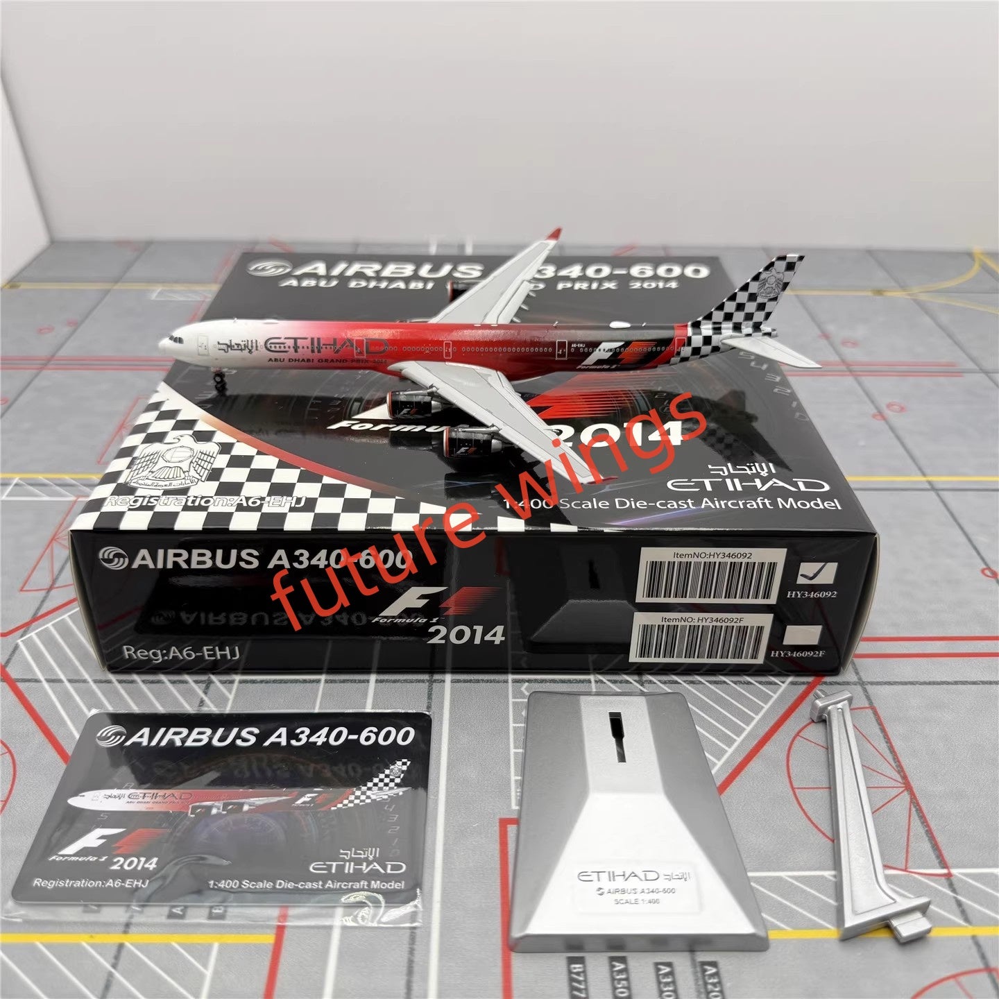 1:400 YY Wings Etihad Airways A340-600 A6-EHJ Aircraft Model+Free Tractor