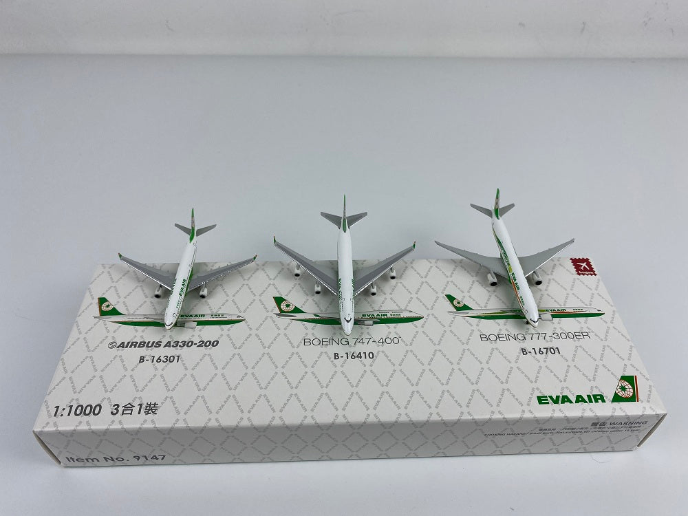 1:1000 Hogan Wings EVA Air A330-200 B747-400 B777-300ER 3IN1 Diecast Aircraft Models Set