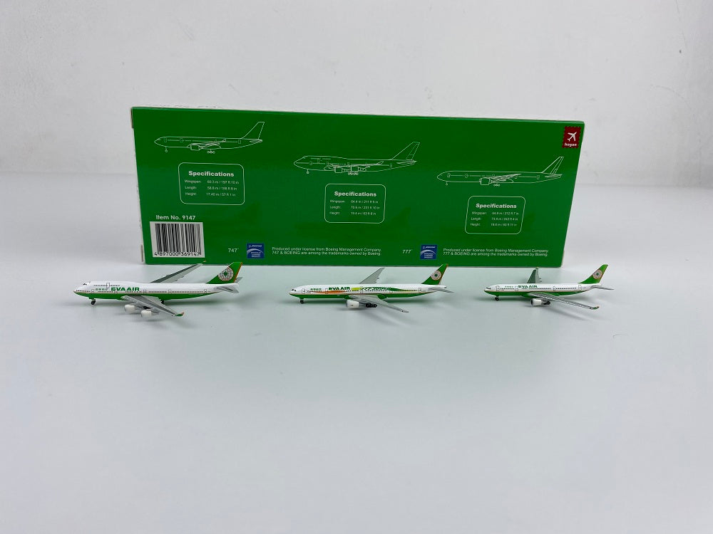 1:1000 Hogan Wings EVA Air A330-200 B747-400 B777-300ER 3IN1 Diecast Aircraft Models Set