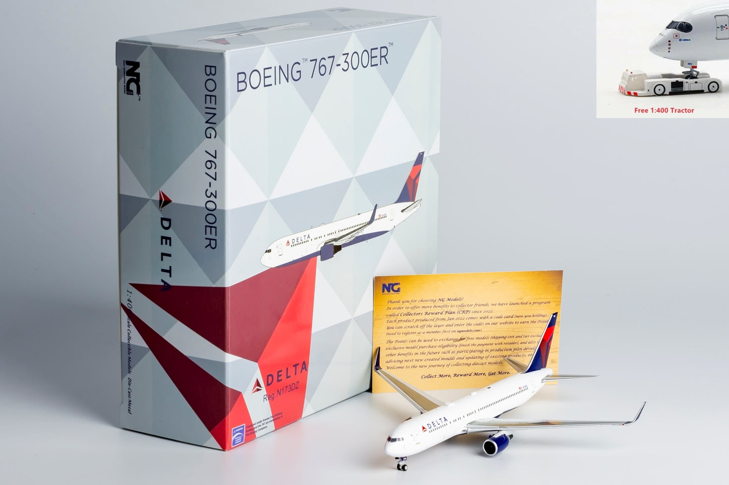 1:400 NG Models NG17001 Delta Airlines B767-300ER N174DN Aircraft Model+Free Tractor