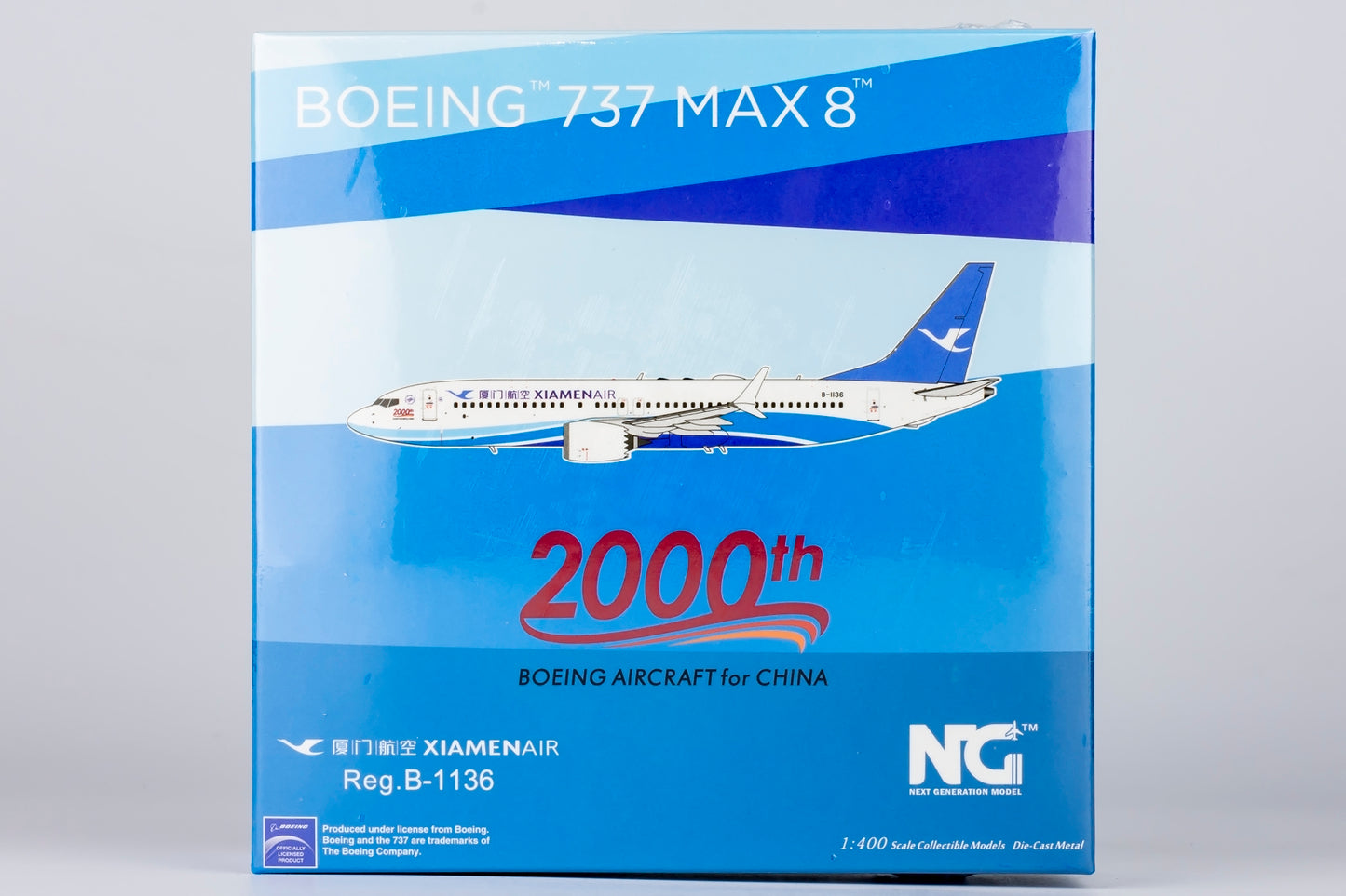 1:400 NG Models NG88030 Xiamen Airlines B737 MAX8 B-1136 "2000th Boeing in China" Aircraft Model+Free Tractor