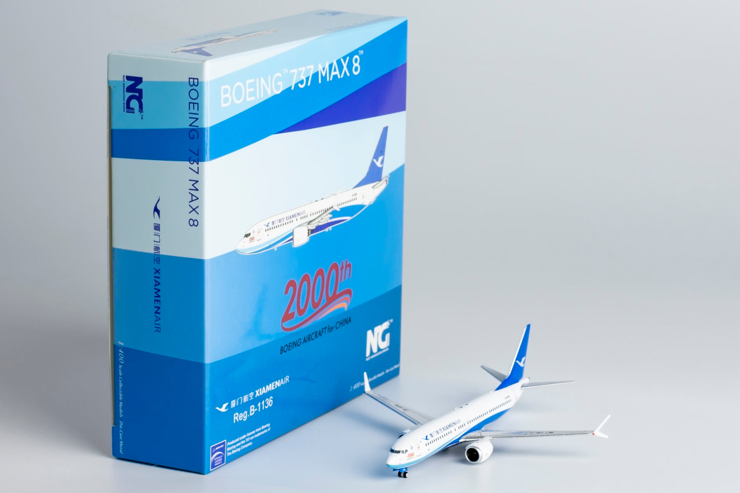 1:400 NG Models NG88030 Xiamen Airlines B737 MAX8 B-1136 "2000th Boeing in China" Aircraft Model+Free Tractor