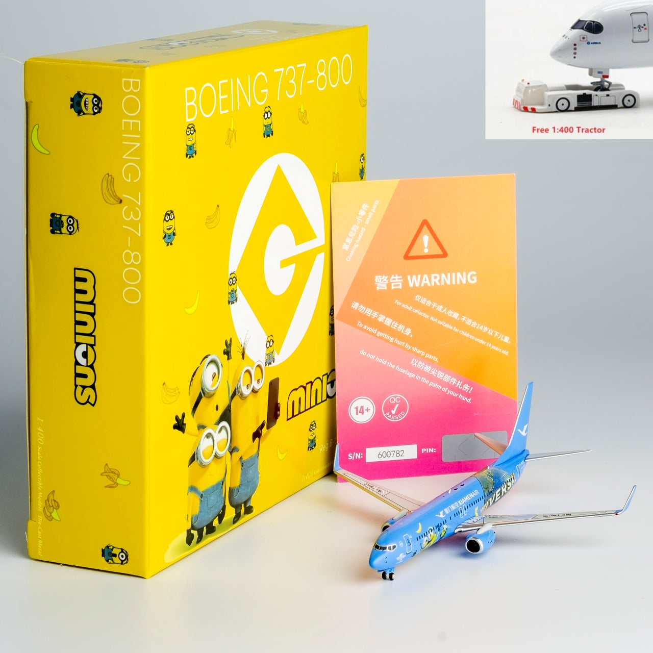 1:400 Bob Models Xiamen Airlines B737-800 B-1913 “Minions” Aircraft Model+Free Tractor