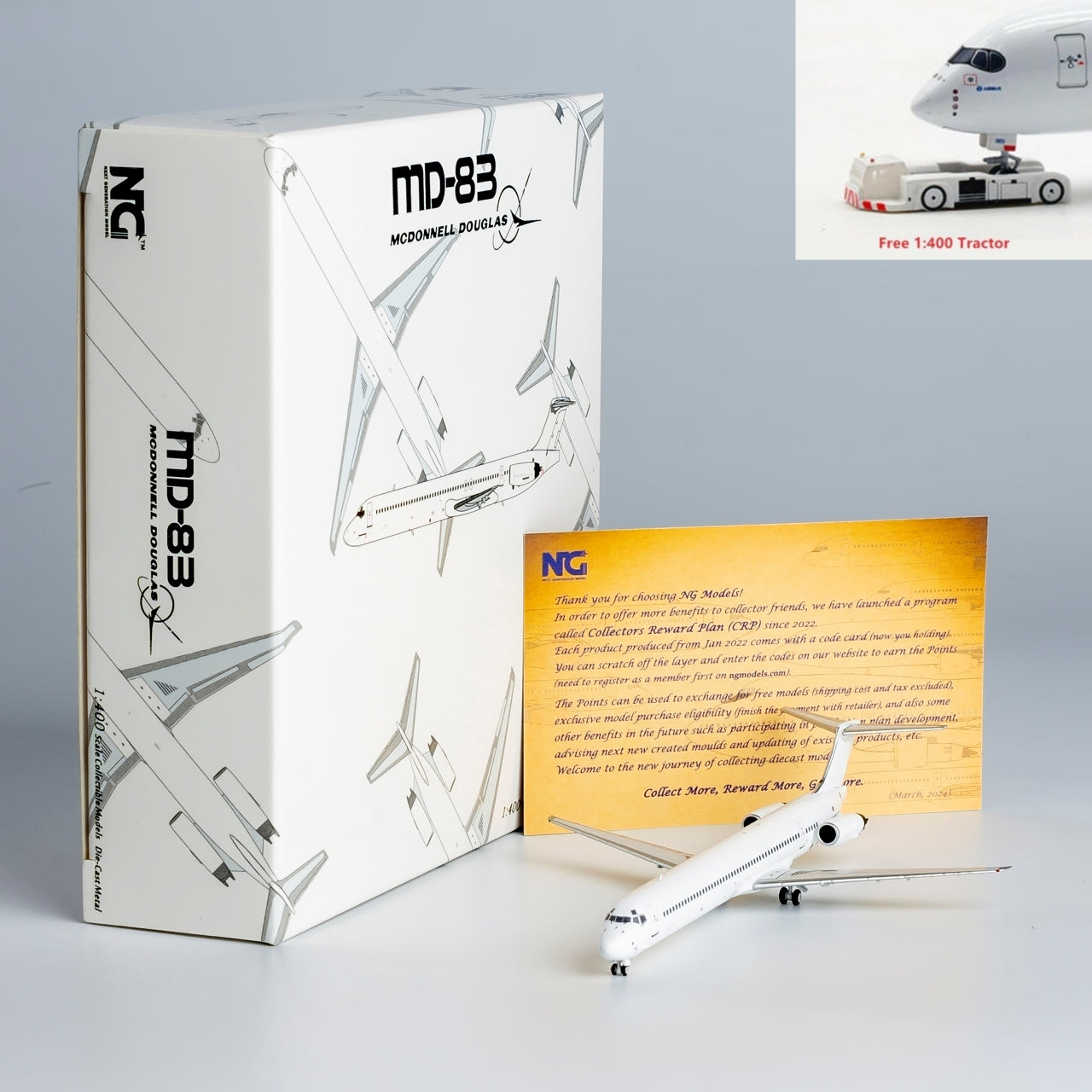 1:400 NG Models NG83000 McDonnell Douglas MD-82 Blank Aircraft Model+Free Tractor