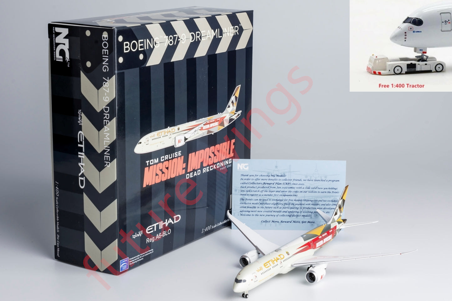 1:400 NG Models NG55117 Etihad Airways Boeing 787-9 A6-BLO Aircraft Model+Free Tractor