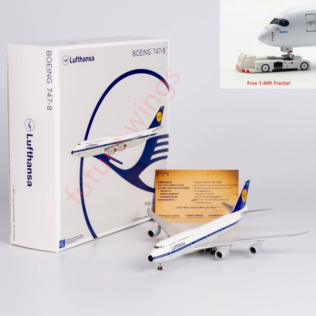 1:400 NG Lite Lufthansa Airlines B747-8 D-ABYT Aircraft Model+Free Tractor