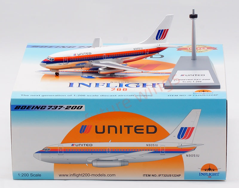 1:200 InFlight200 United Airlines B737-200 N9051U Aircraft Model With Stand