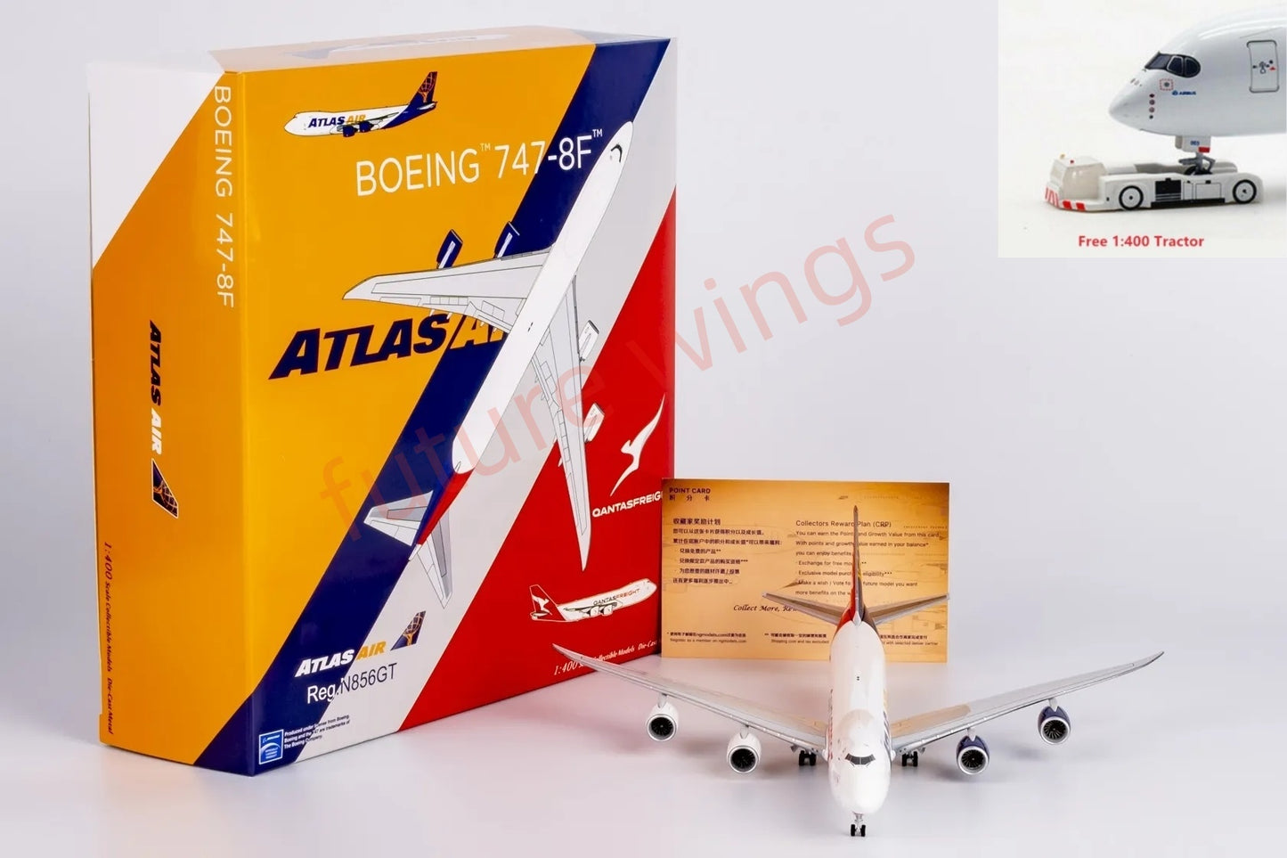 1:400 NG Models NG78032 Atlas&Qantas B747-8F N856GT Aircraft Model+Free Tractor