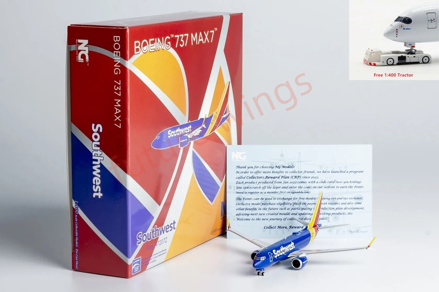 1:400 NG Models NG87002 Southwest B737 MAX7 N7207Z Aircraft Model+Free Tractor