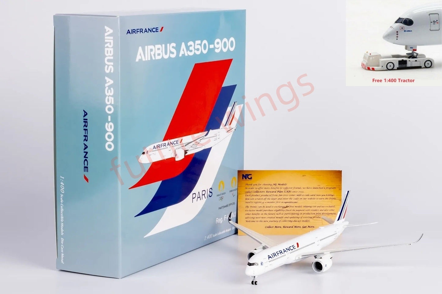 1:400 NG Models NG39089 Air France A350-900 F-HUVJ "Paris 2024" Aircraft Model+Free Tractor