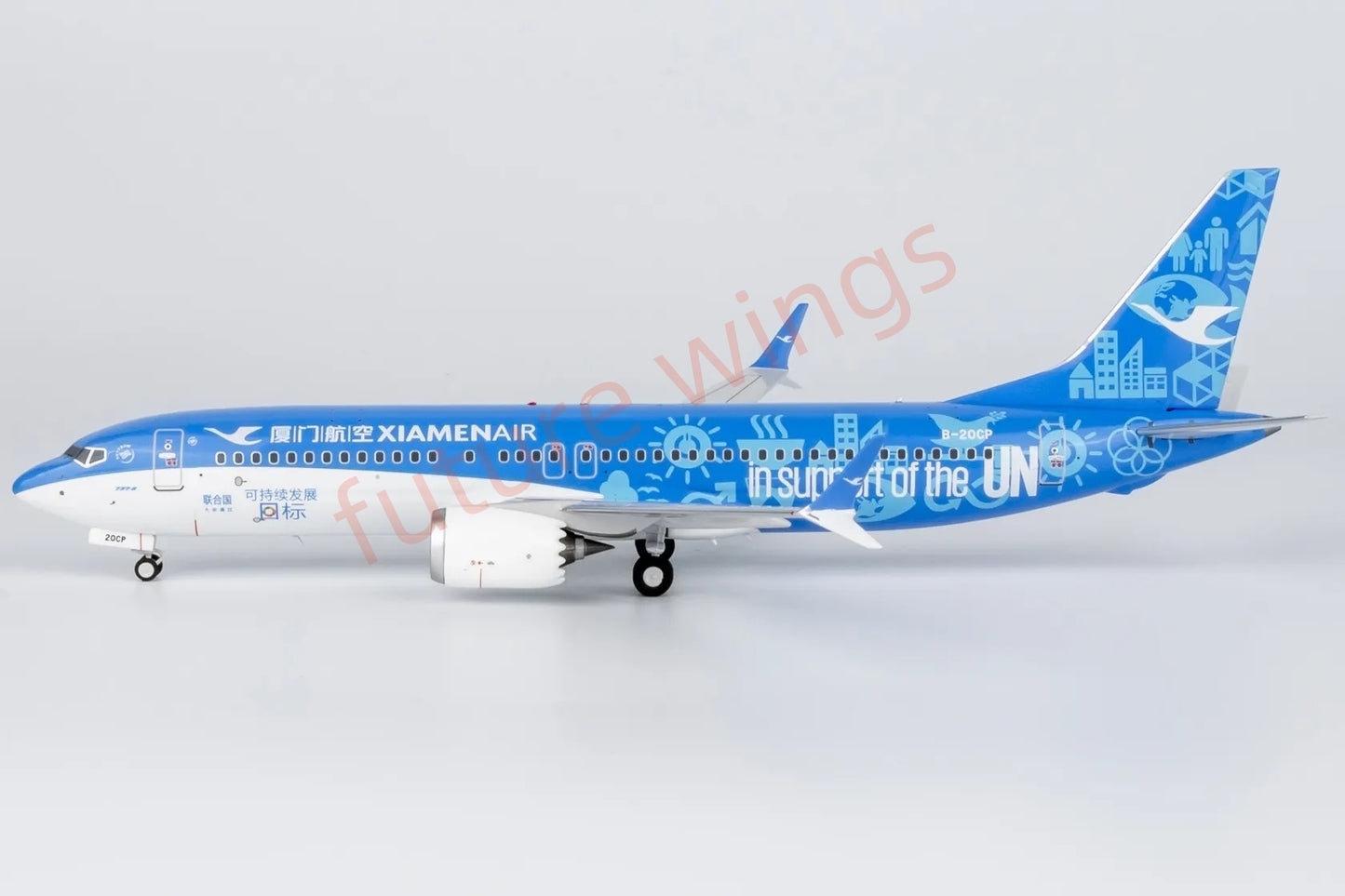 1:200 NG Models NG92009 Xiamen Air B737 MAX8 B-20CP "UN Livery" Aircraft Model With Stand