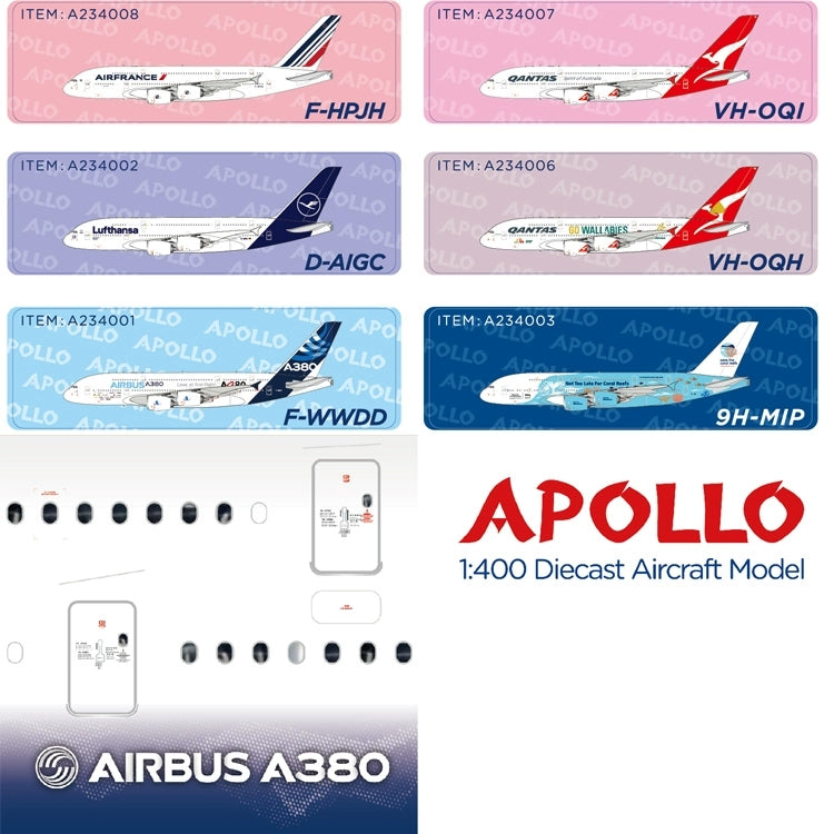 1:400 APOLLO Air France/Airbus/Hi Fly/Qantas/Lufthansa+Free Tractor