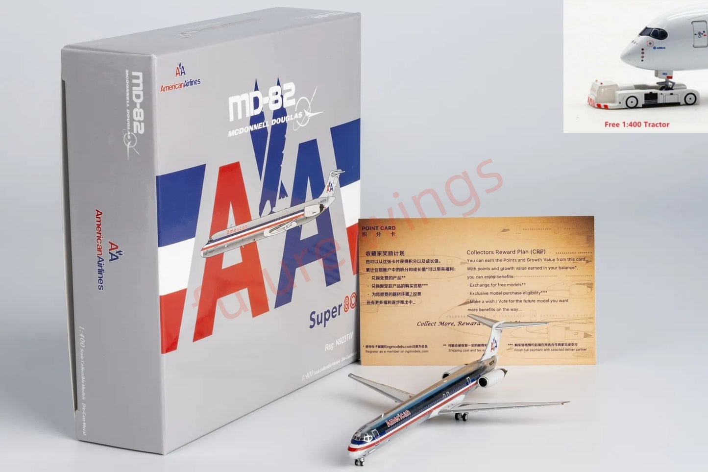 1:400 NG Models NG83006 American Airlines McDonnell Douglas MD-82 N923TW Aircraft Model+Free Tractor