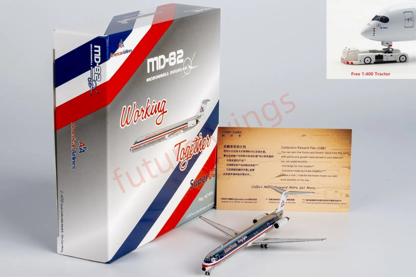 1:400 NG Models NG83007 American Airlines McDonnell Douglas MD-82 N214AA Aircraft Model+Free Tractor