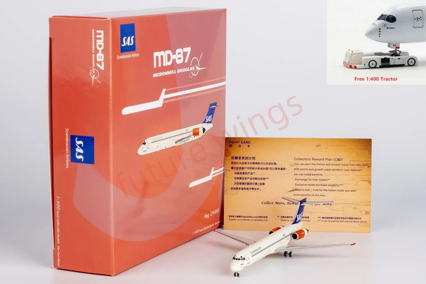 1:400 NG Models NG84003 SAS McDonnell Douglas MD-87 OY-KHF Aircraft Model+Free Tractor