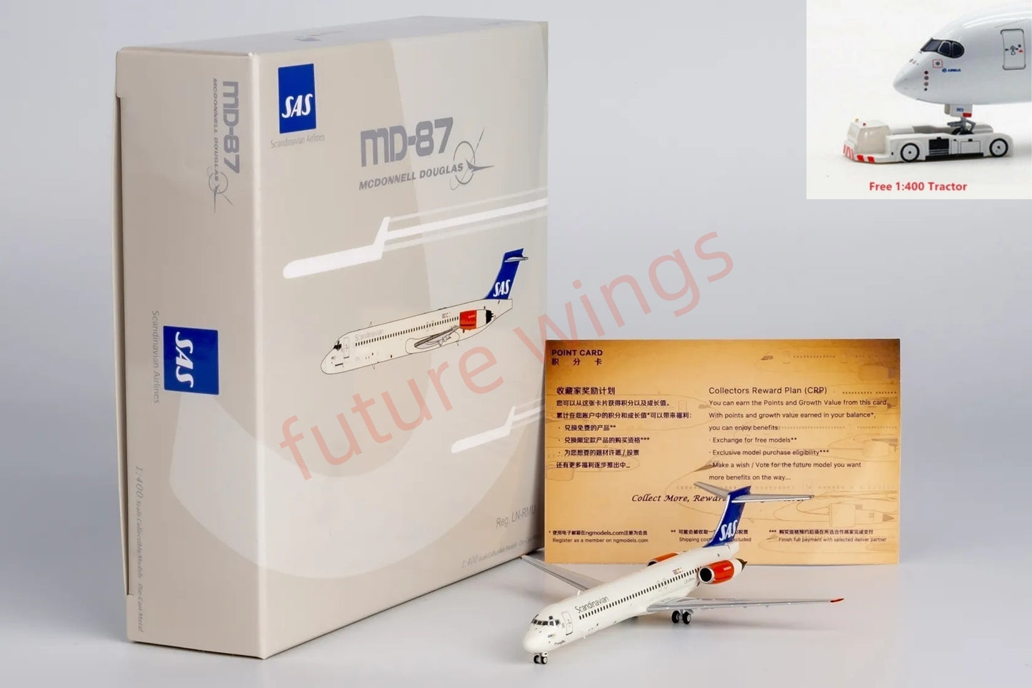 1:400 NG Models NG84002 SAS McDonnell Douglas MD-87 LN-RMU Aircraft Model+Free Tractor
