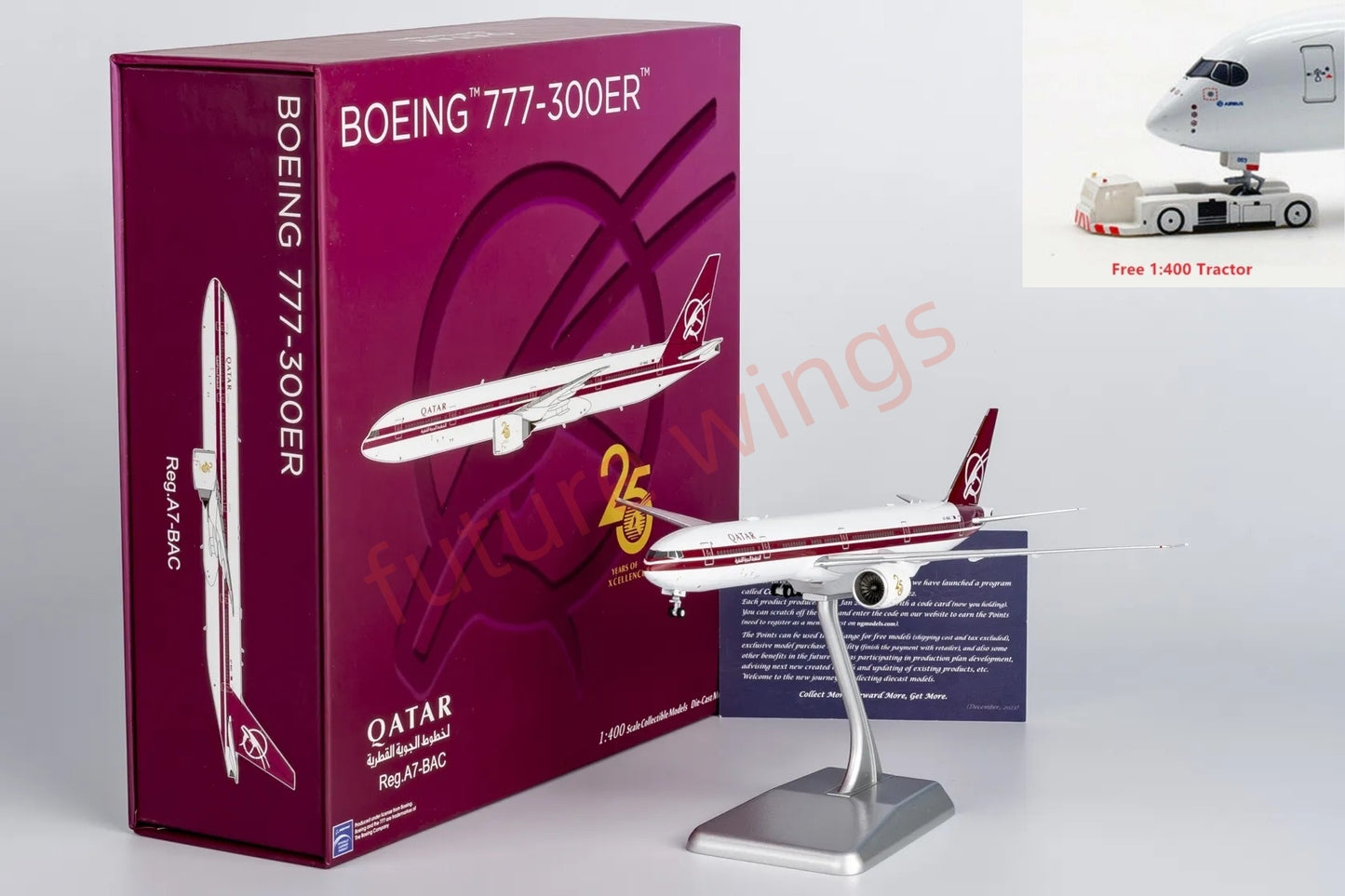 1:400 NG Models NG73009 Qatar Airways B777-300ER A7-BAC Aircraft Model+Free Tractor