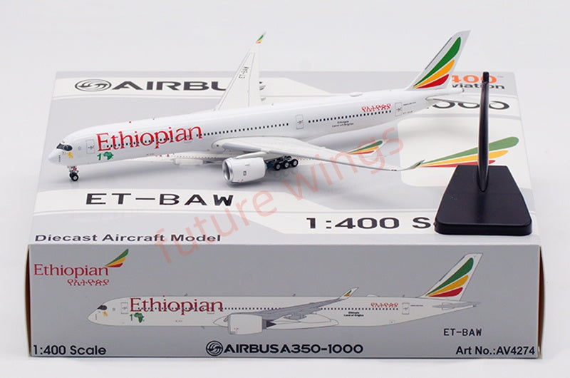 1:400 Aviation400 Ethiopian Airlines A350-1000 ET-BAW Aircraft Model Free Tractor+Stand