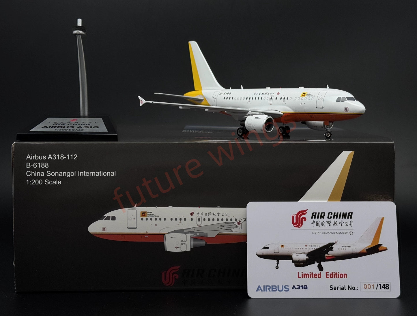 1:200 InFlight200* Air China (China Sonangol International)A318ACJ B-6188 Aircraft Model With Stand