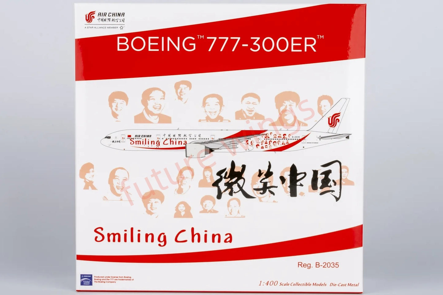1:400 NG Models NG73059 Air China B777-300ER B-2035 "Smiling China" Aircraft Model+Free Tractor