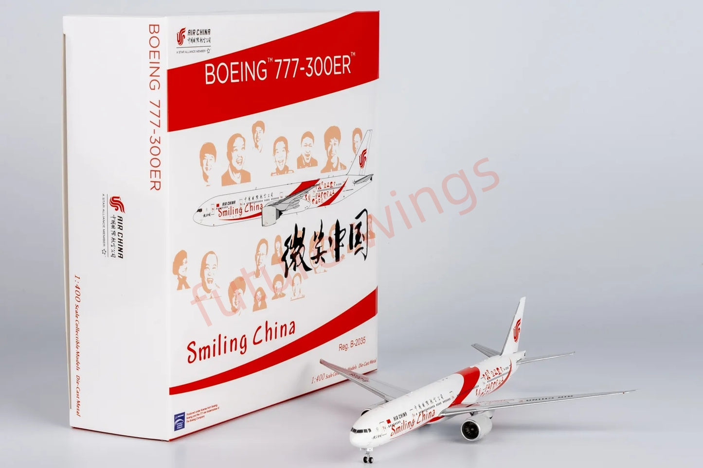 1:400 NG Models NG73059 Air China B777-300ER B-2035 "Smiling China" Aircraft Model+Free Tractor