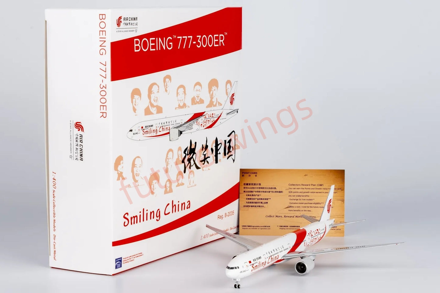1:400 NG Models NG73059 Air China B777-300ER B-2035 "Smiling China" Aircraft Model+Free Tractor