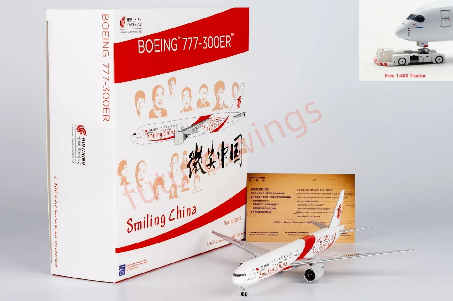 1:400 NG Models NG73059 Air China B777-300ER B-2035 "Smiling China" Aircraft Model+Free Tractor
