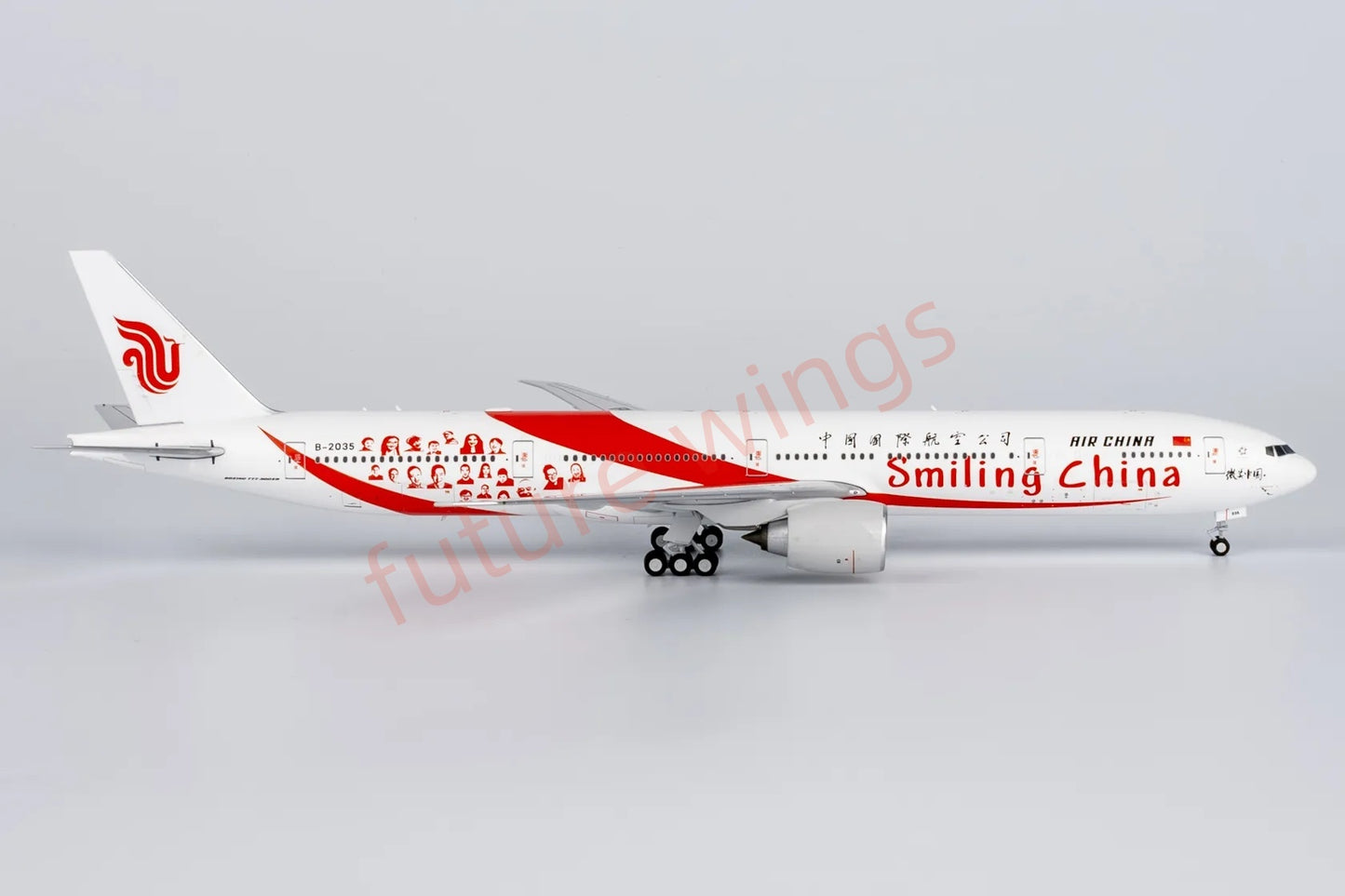 1:400 NG Models NG73059 Air China B777-300ER B-2035 "Smiling China" Aircraft Model+Free Tractor