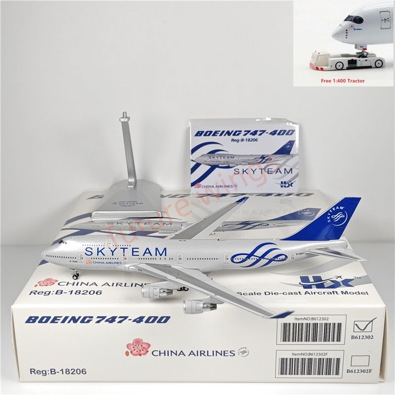 1:400 HX Models China Airlines B747-400 B-18206 "SKYTEAM"Aircraft Model With Stand+Free Tractor