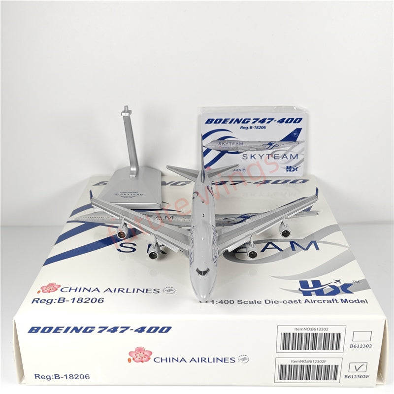 1:400 HX Models China Airlines B747-400 B-18206 "SKYTEAM"Aircraft Model With Stand+Free Tractor