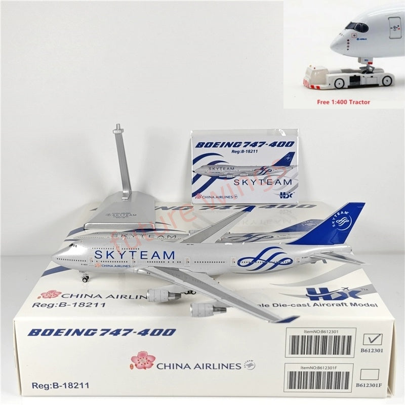 1:400 HX Models China Airlines B747-400 B-18211 "SKYTEAM"Aircraft Model With Stand+Free Tractor