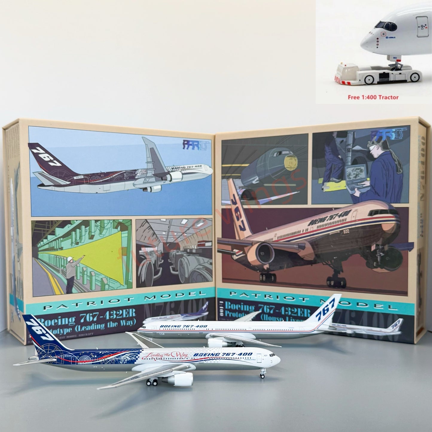 1:400 Patriot Boeing B767-400 N76400 Diecast Aircraft Model+Free Tractor