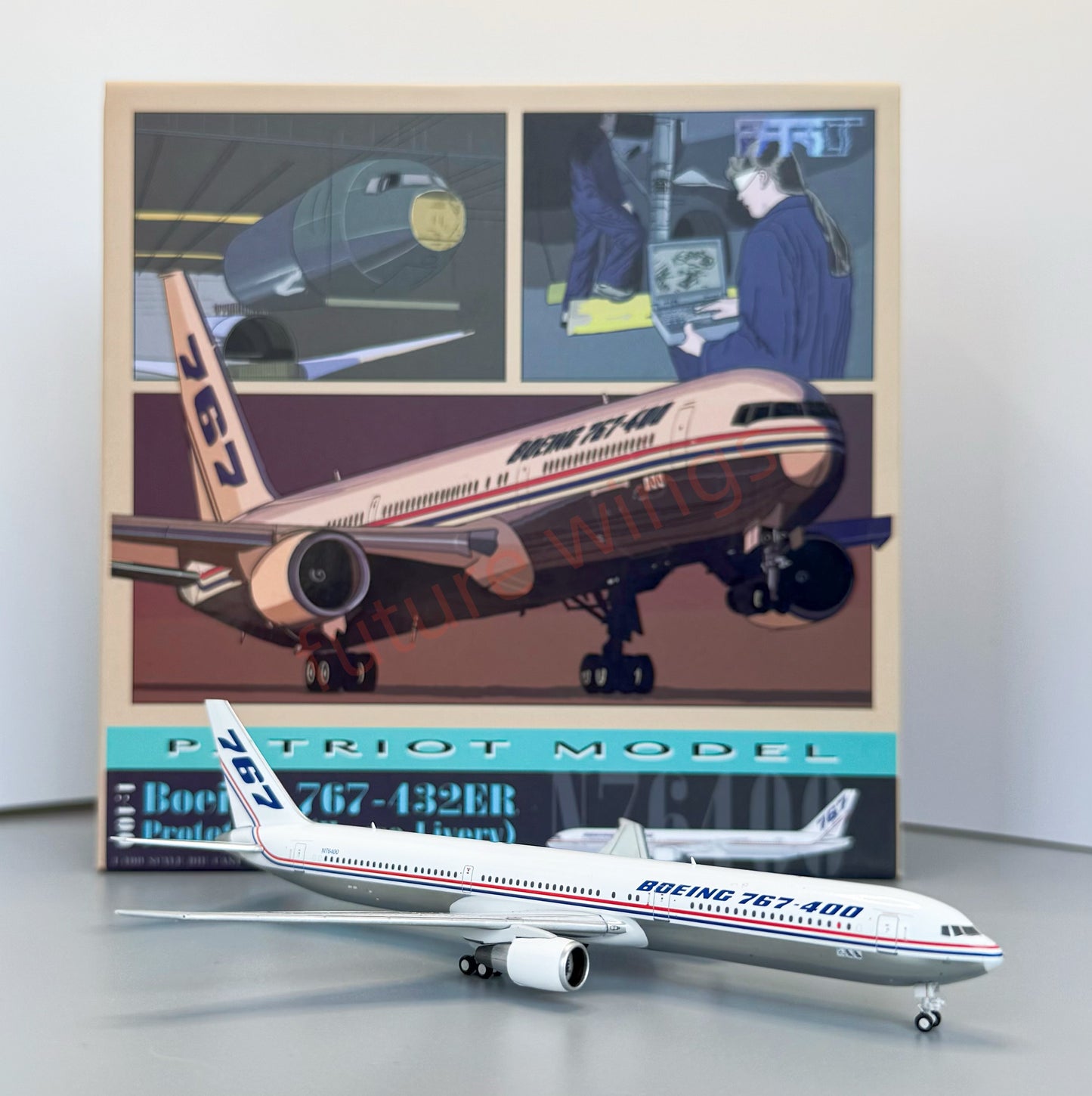 1:400 Patriot Boeing B767-400 N76400 Diecast Aircraft Model+Free Tractor