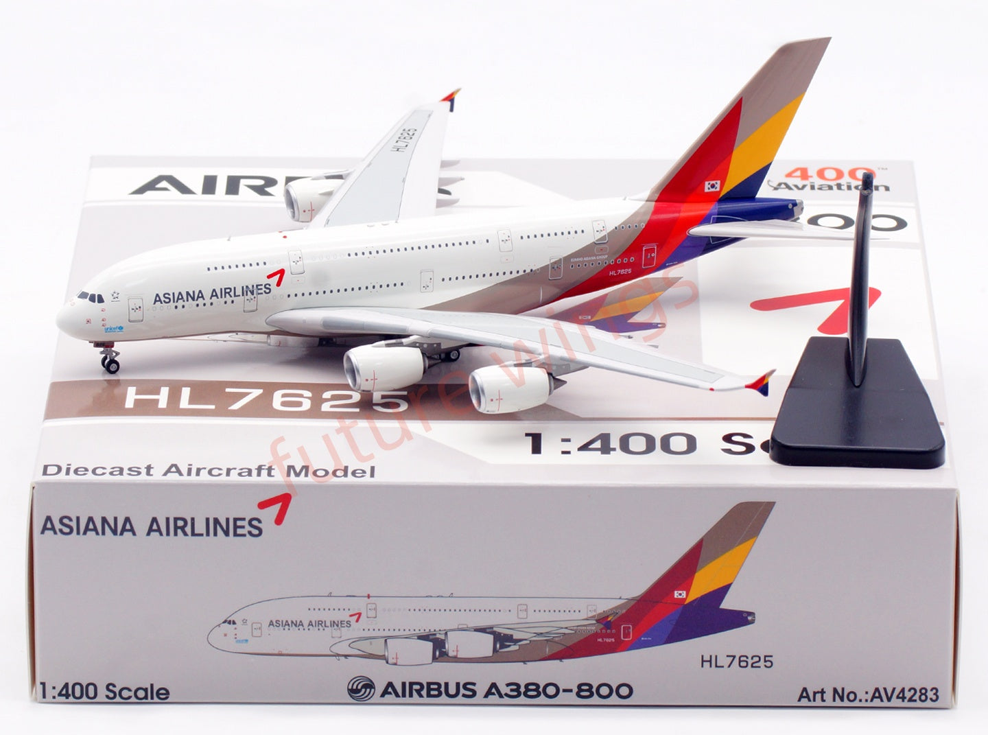 1:400 Aviation400 Asiana Airlines A380 HL7625 Aircraft Model Free Tractor+Stand