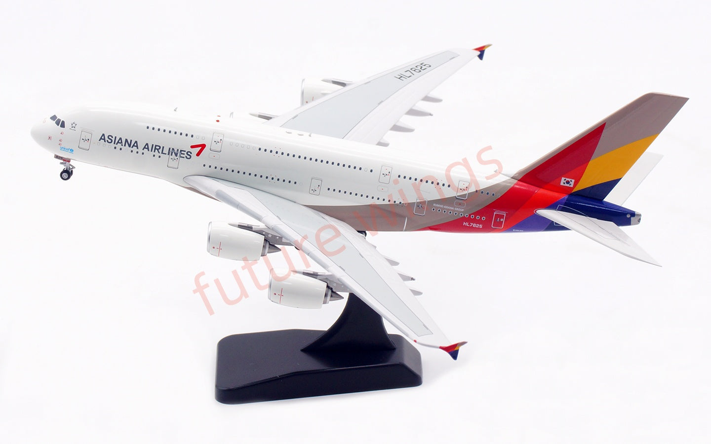 1:400 Aviation400 Asiana Airlines A380 HL7625 Aircraft Model Free Tractor+Stand