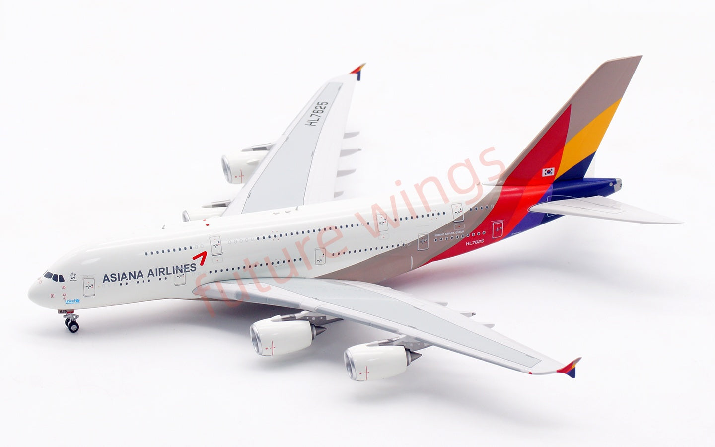 1:400 Aviation400 Asiana Airlines A380 HL7625 Aircraft Model Free Tractor+Stand