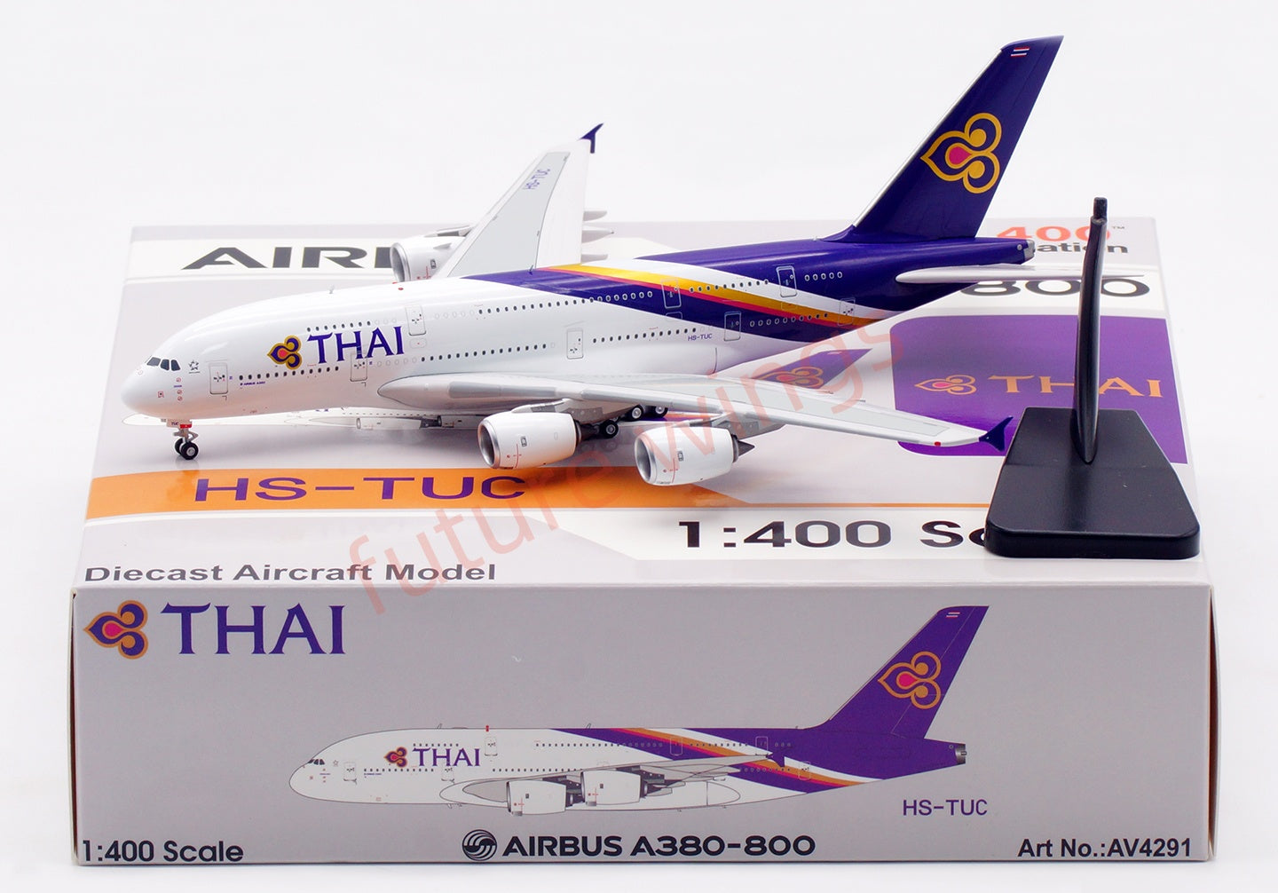 1:400 Aviation400 Thai Airways A380 HS-TUC Aircraft Model Free Tractor+Stand