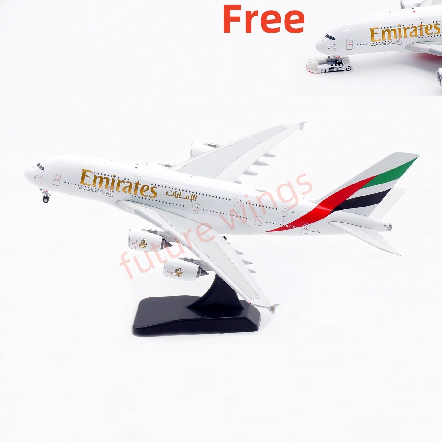 1:400 Aviation400 Emirates Airways A380 A6-EVS Aircraft Model Free Tractor+Stand