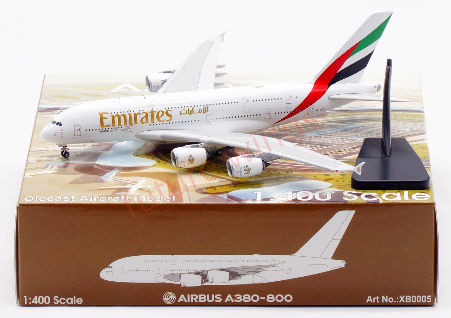 1:400 Aviation400 Emirates Airways A380 A6-EVS Aircraft Model Free Tractor+Stand