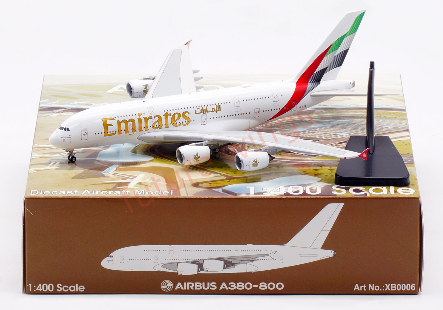 1:400 Aviation400 Emirates Airways A380 A6-EOE Aircraft Model Free Tractor+Stand