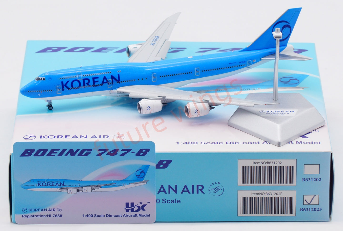 1:400 HX Models Korean Air B747-8 HL7638 Aircraft Model Free Tractor+Stand