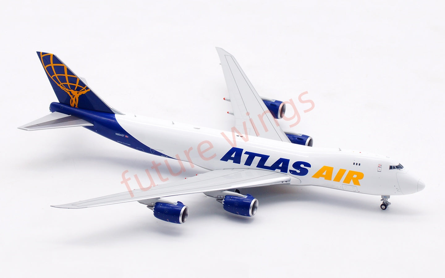 1:400 HX Models Atlas Air B747-8F N854GT Aircraft Model Free Tractor +Stand