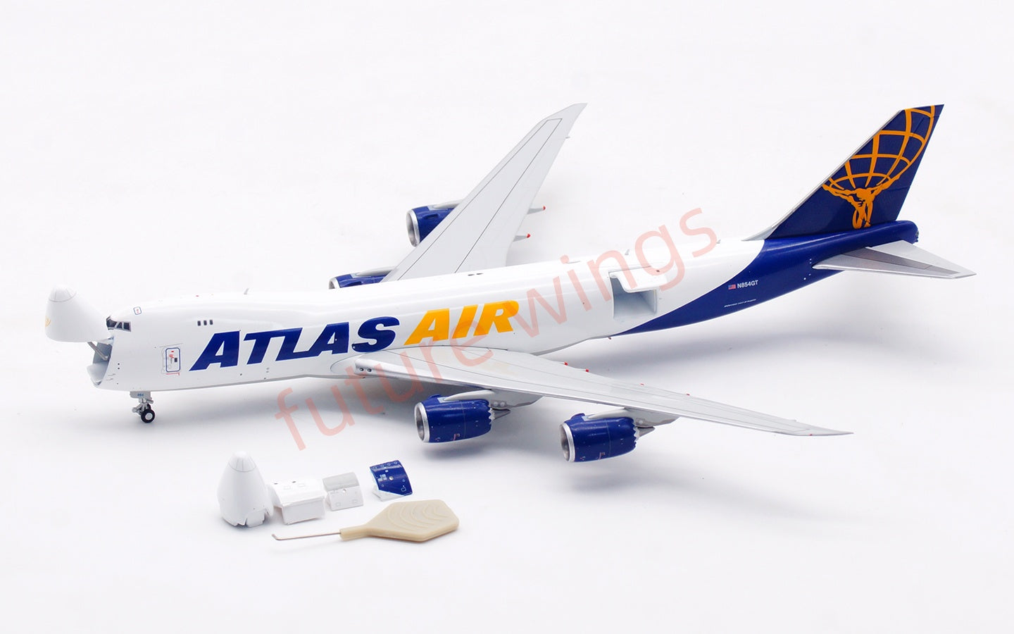 1:400 HX Models Atlas Air B747-8F N854GT Aircraft Model Free Tractor +Stand