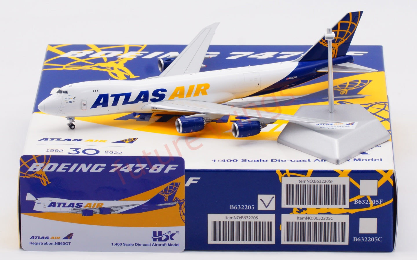 1:400 HX Models Atlas Air B747-8F N860GT Aircraft Model Free Tractor +Stand