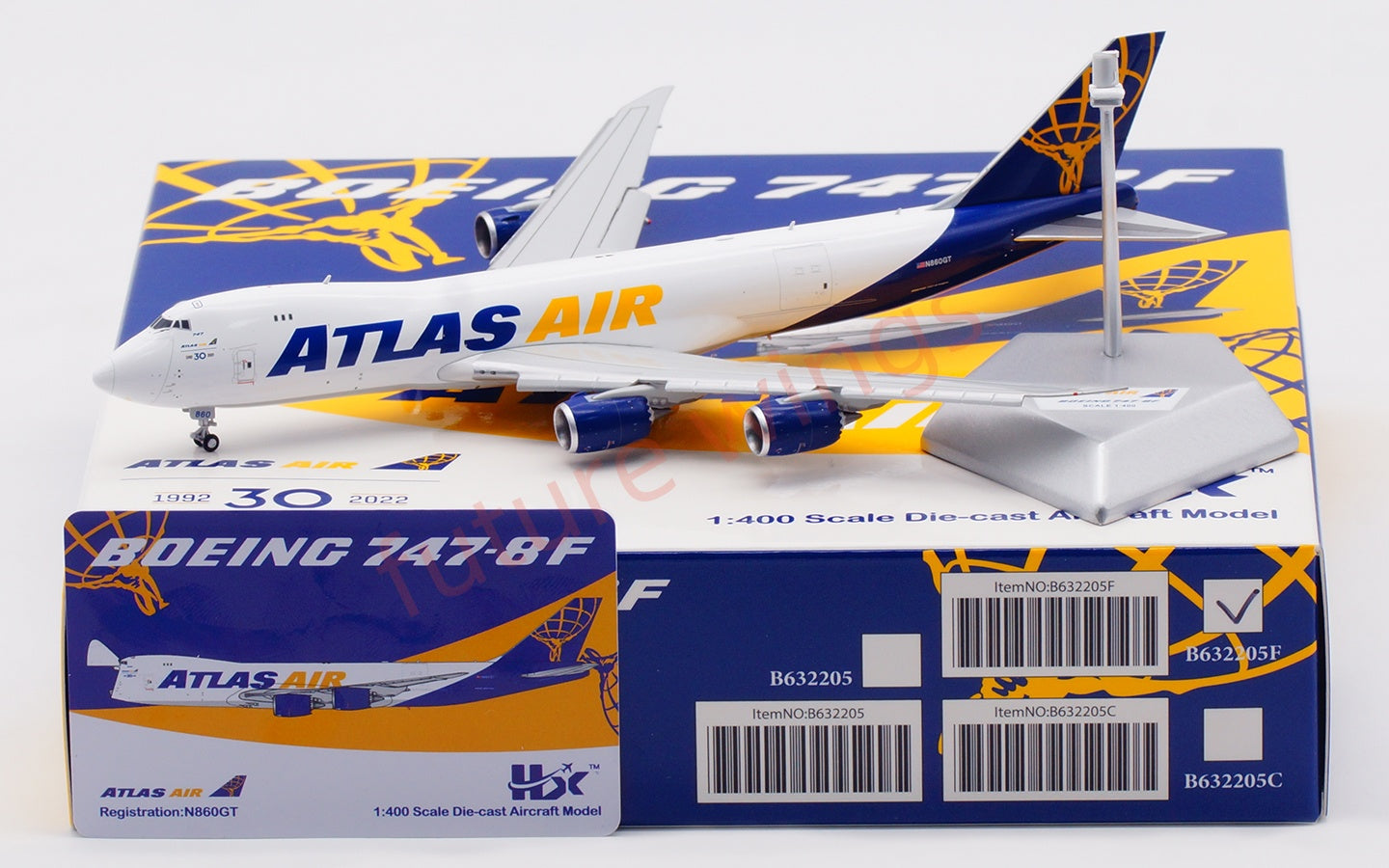 1:400 HX Models Atlas Air B747-8F N860GT Aircraft Model Free Tractor +Stand