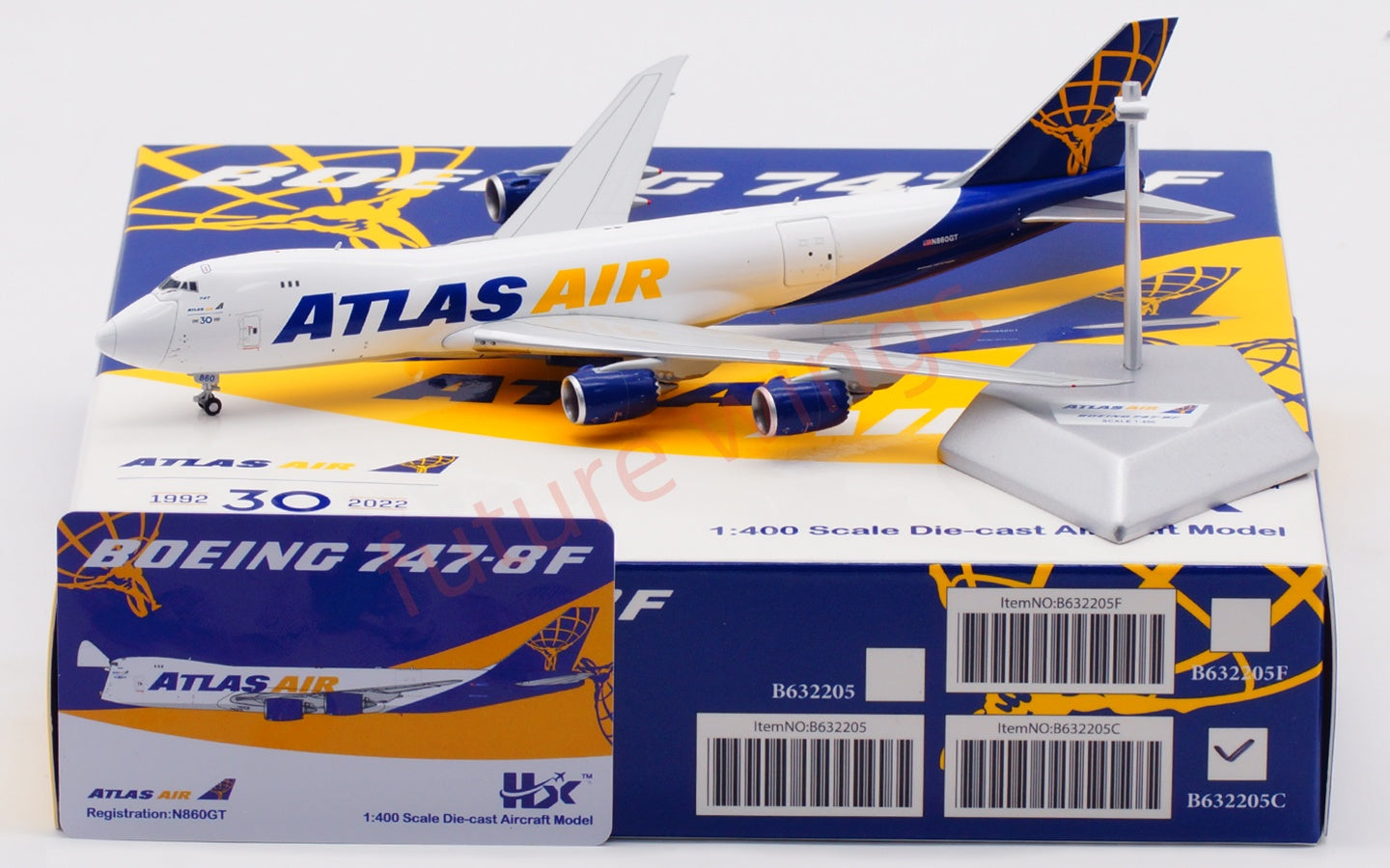 1:400 HX Models Atlas Air B747-8F N860GT Aircraft Model Free Tractor +Stand